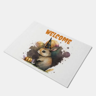 Watercolor Baby Bunny Halloween Doormat