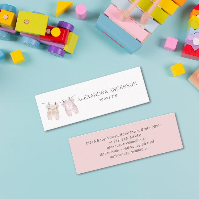 Watercolor Baby Clothing Bohemian Babysitter Mini Business Card (Watercolor Baby Clothing Bohemian Babysitter Mini Business Card)