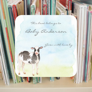 Watercolor Baby cow calf baby shower bookplate Square Sticker
