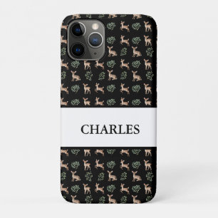 Watercolor Baby Deer and Leaves Pattern Name iPhone 11 Pro Case