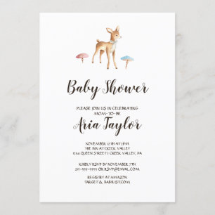 Watercolor Baby Deer on White Baby Shower Invitation