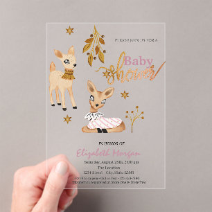 Watercolor Baby Deer Pink Baby Shower Acrylic Invitations