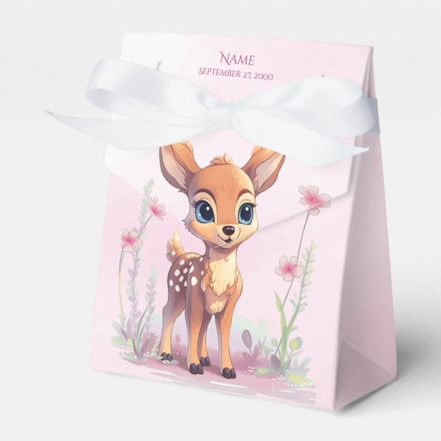 Watercolor Baby Deer Pink Flowers Favour Box (Front Side)
