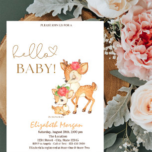 Watercolor Baby Deer Striped Baby Shower Invitation