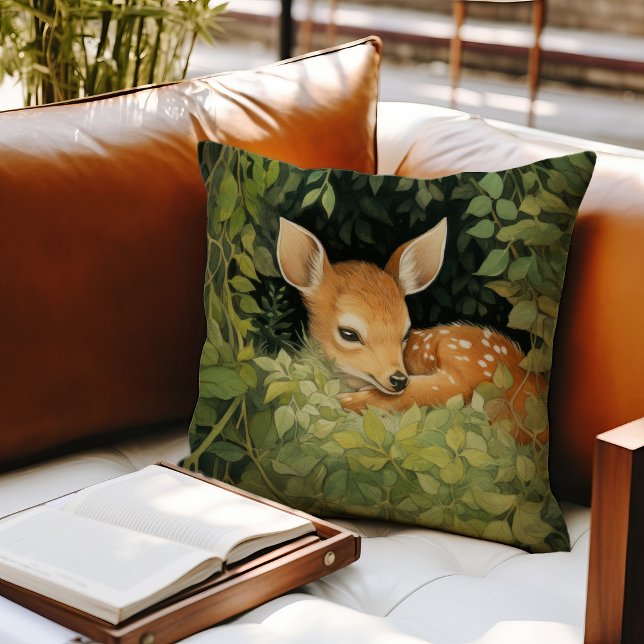 Watercolor Baby Deer Woodland Greenery Cushion (Creator Uploaded)