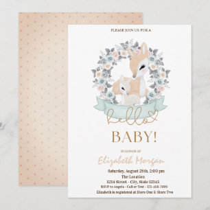 Watercolor Baby Deers Flowers Dots Baby Shower  Invitation
