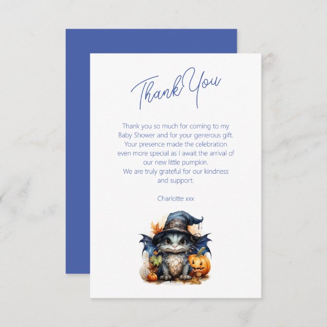 Watercolor Baby Dragon Halloween Baby Shower Thank You Card (Front/Back)