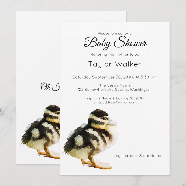Watercolor Baby Duck  Baby Shower  Invitation (Front/Back)