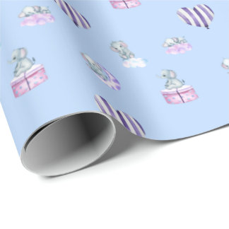 Watercolor Baby Elephant Baby Shower Gift Wrap