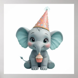 Watercolor Baby Elephant – Cute Animal Nursery Poster