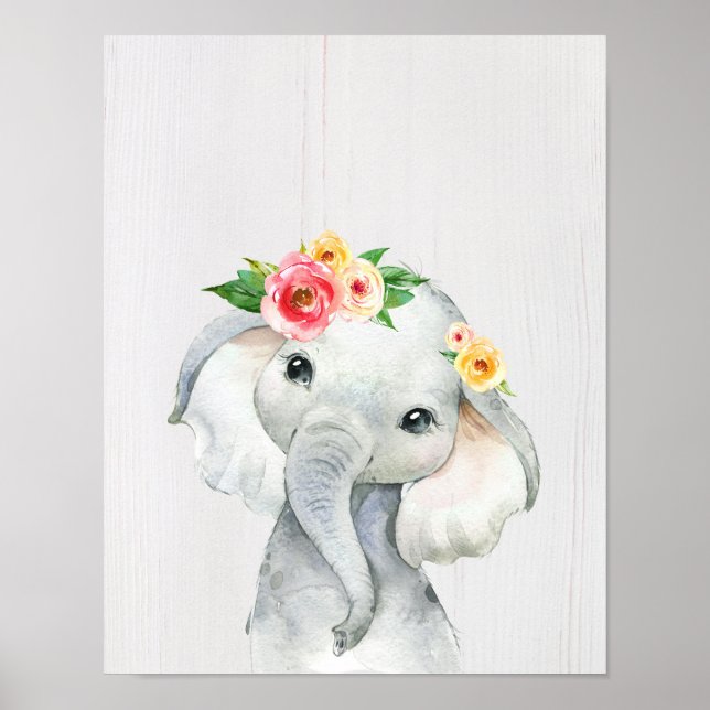 Watercolor Baby Elephant Nursery Print (Front)