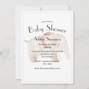 Watercolor Baby Elephant Simple Baby Shower Invitation