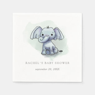 Watercolor baby elephant sitting baby shower napkin