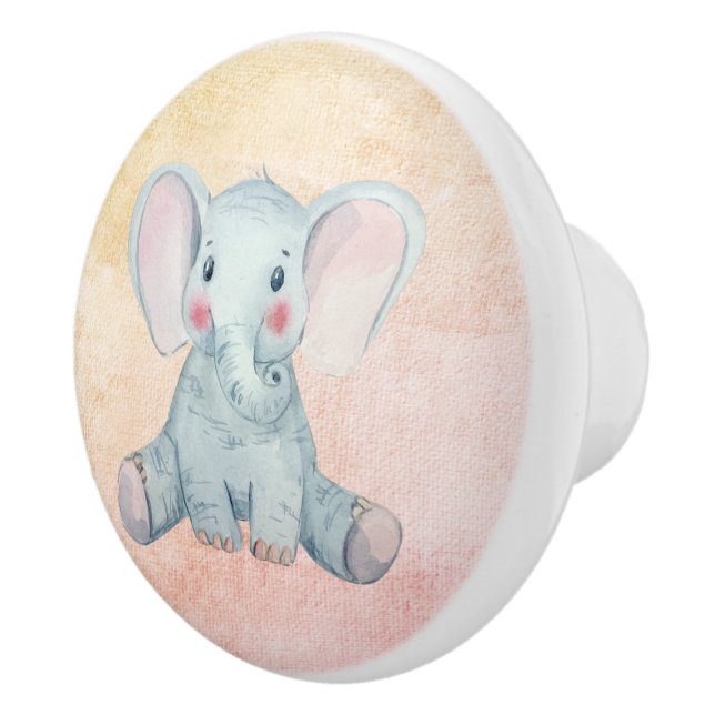 Watercolor Baby Elephant Textured   Ceramic Knob (Right)