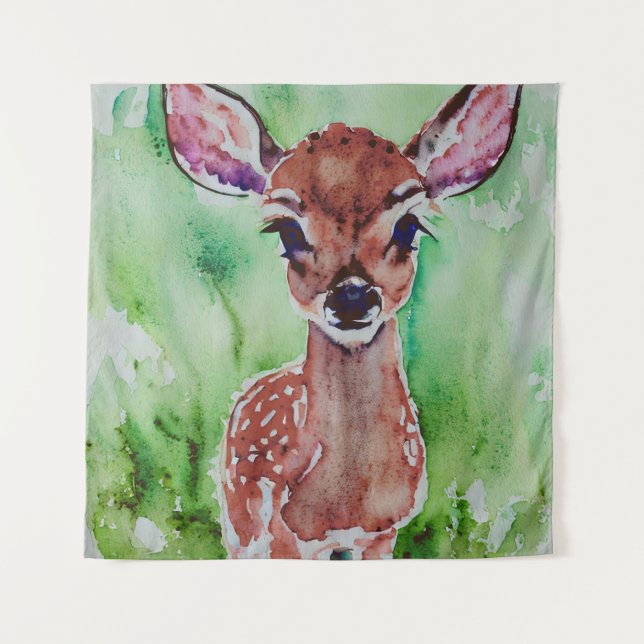 watercolor baby fawn tapestry (Front)