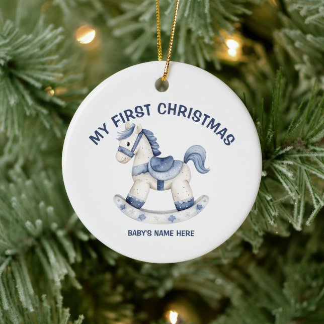 Watercolor Baby First Christmas Photo Ceramic Ornament (Tree)