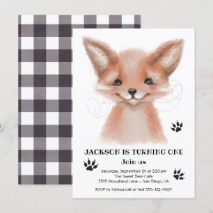 Watercolor Baby Fox Birthday Party Invitation