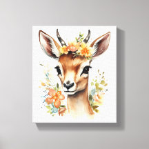 Watercolor Baby Gazelle with Flowers