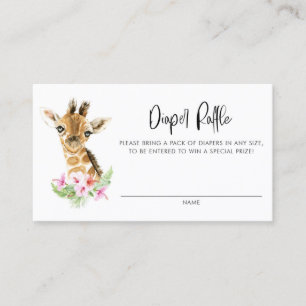 Watercolor Baby Giraffe Floral Diaper Raffle Card