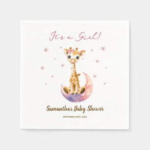 Watercolor Baby Giraffe It's a Girl Baby Shower Napkin