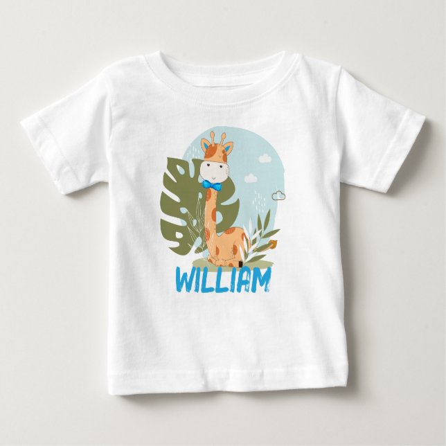 Watercolor Baby Giraffe, Safari Animals Baby T-Shirt (Front)