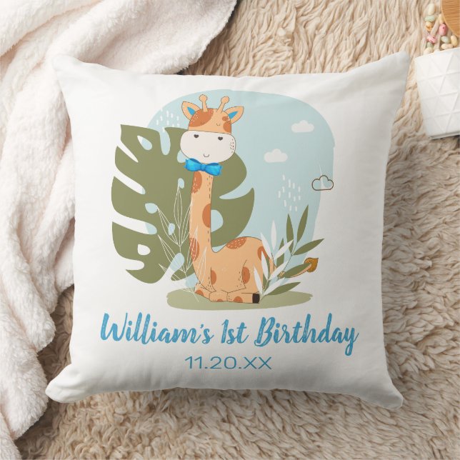 Watercolor Baby Giraffe, Safari Animals Birthday I Cushion (Blanket)