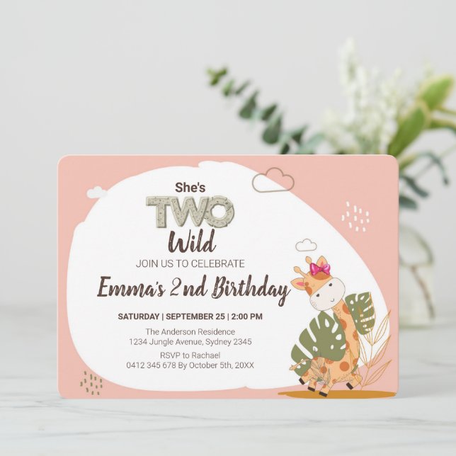 Watercolor Baby Giraffe, Safari Animals Birthday Invitation (Standing Front)