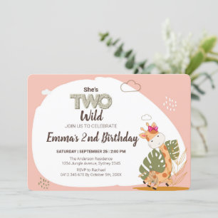 Watercolor Baby Giraffe, Safari Animals Birthday Invitation