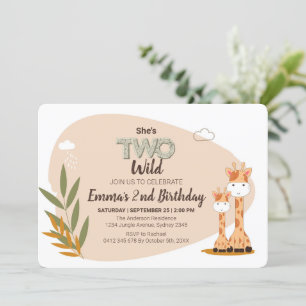 Watercolor Baby Giraffe, Safari Animals Birthday Invitation