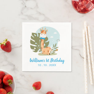 Watercolor Baby Giraffe, Safari Animals Birthday Napkin