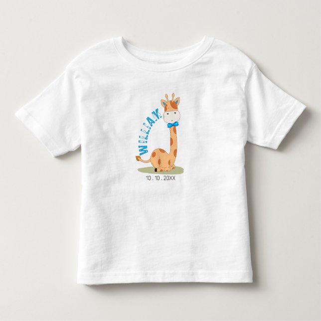 Watercolor Baby Giraffe, Safari Animals Birthday Toddler T-Shirt (Front)