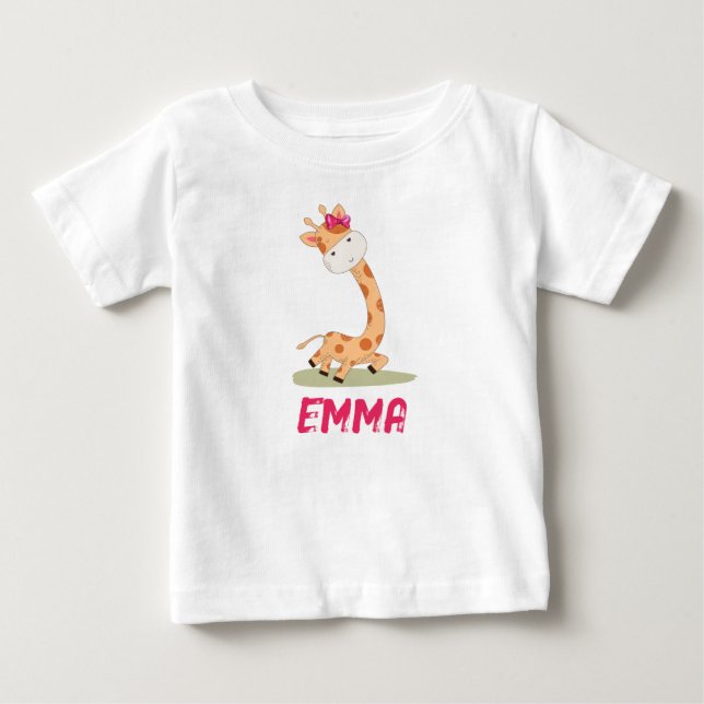 Watercolor Baby Giraffe, Safari Animals T-Shirt (Front)