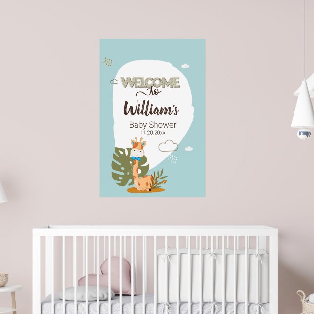 Watercolor Baby Giraffe,Welcome To Baby Shower  Poster (Nursery 2)