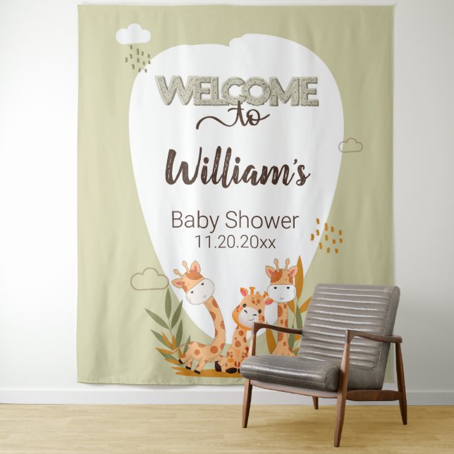 Watercolor Baby Giraffe,Welcome To Baby Shower  Tapestry (In Situ)