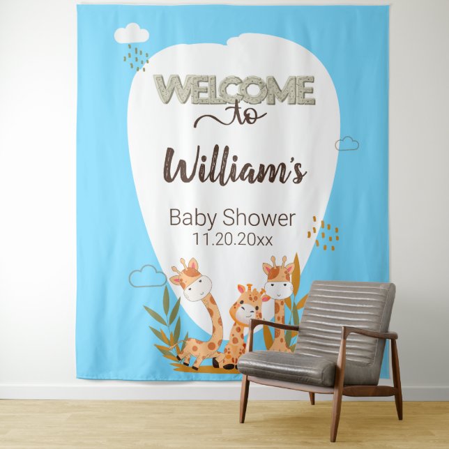Watercolor Baby Giraffe,Welcome To Baby Shower  Tapestry (In Situ)