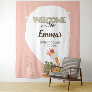 Watercolor Baby Giraffe, Welcome to Baby Shower Tapestry