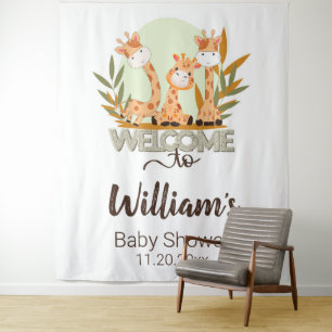 Watercolor Baby Giraffe,Welcome To Baby Shower Tapestry
