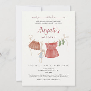 Watercolor Baby Girl Clothesline Aqeeqah Invitation