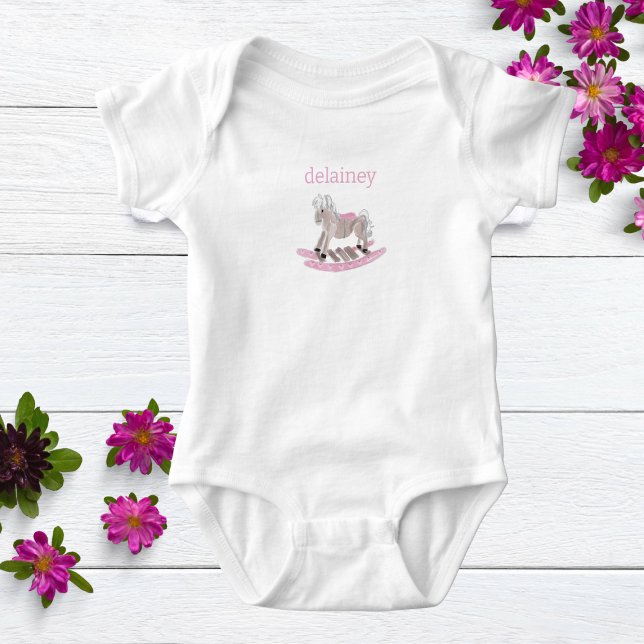 Watercolor Baby Girl Personalised Rocking Horse Bodysuit (Creator Uploaded)