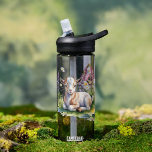 Watercolor Baby Goat with Wildflowers Baby Shower Water Bottle