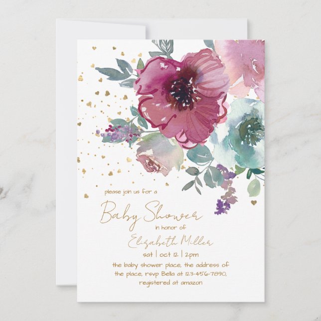 Watercolor Baby In Bloom Baby Shower  Invitation (Front)
