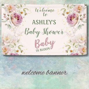 Watercolor Baby in Bloom Girl Baby Shower  Banner
