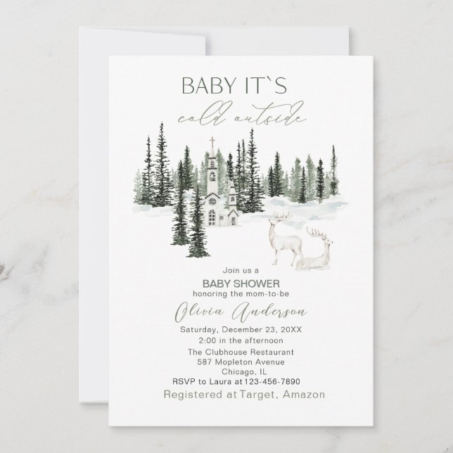  Watercolor Baby its cold outside Baby Shower Invitation (Front)
