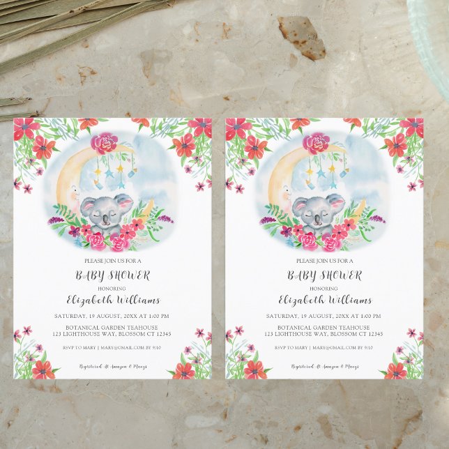 Watercolor Baby Koala With Moon Invitation (Creator Uploaded)