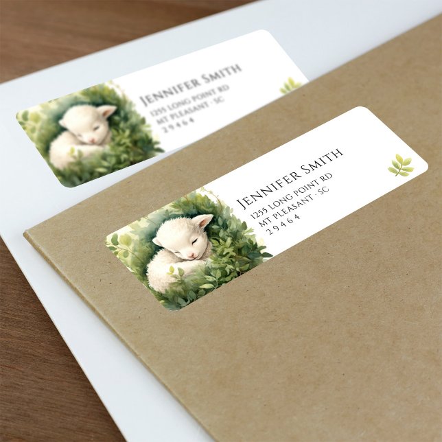 Watercolor Baby Lamb Baby Shower Address Labels (Creator Uploaded)