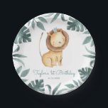Watercolor Baby Lion Prince Tropical Birthday Paper Plate<br><div class="desc">Add a cute safari accent to your event's tablescape with this customisable baby lion paper plates. It features watercolor illustration of a lion prince with tropical leaves wreath. Personalise by adding your own details. These lion paper plates will be perfect for baby showers and kids birthday parties.</div>