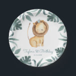 Watercolor Baby Lion Prince Tropical Birthday Paper Plate<br><div class="desc">Add a cute safari accent to your event's tablescape with this customisable baby lion paper plates. It features watercolor illustration of a lion prince with tropical leaves wreath. Personalise by adding your own details. These lion paper plates will be perfect for baby showers and kids birthday parties.</div>