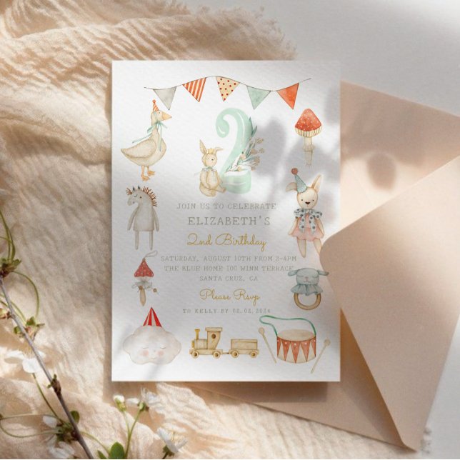 Watercolor Baby Mushroom Whimsical 2nd Birthday Invitation (Creator Uploaded)