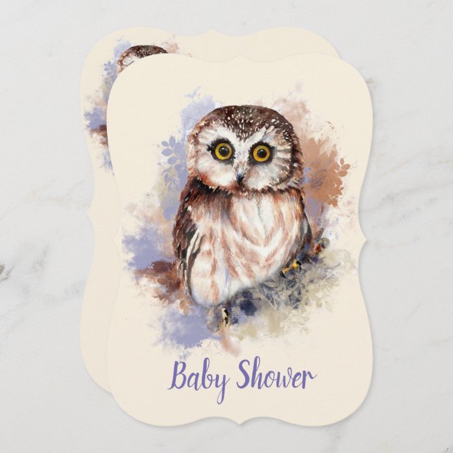 Watercolor Baby Owl Bird Baby Shower Invitation (Front/Back)