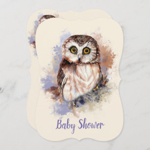 Watercolor Baby Owl Bird Baby Shower Invitation